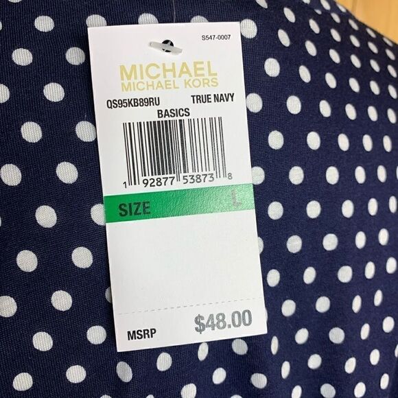 Michael Kors NWT blue/ white polka dot top size L - Picture 6 of 8